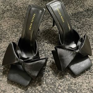 Azalea Wang, black bow slip sandal / heel